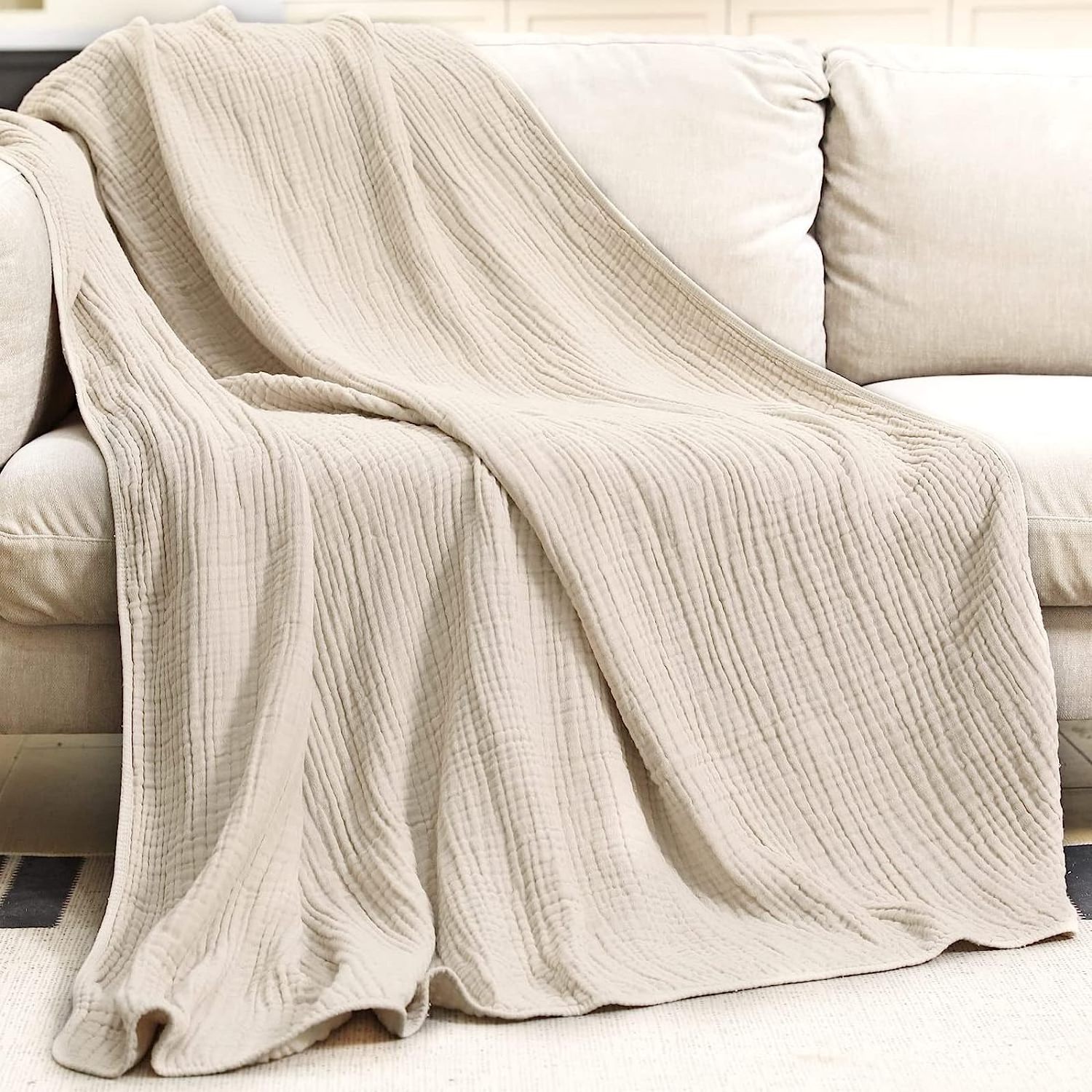 Muslin Blanket 100% Cotton Throw Summer Blanket Large for Bed Couch 6 Layer Gauze Blanket