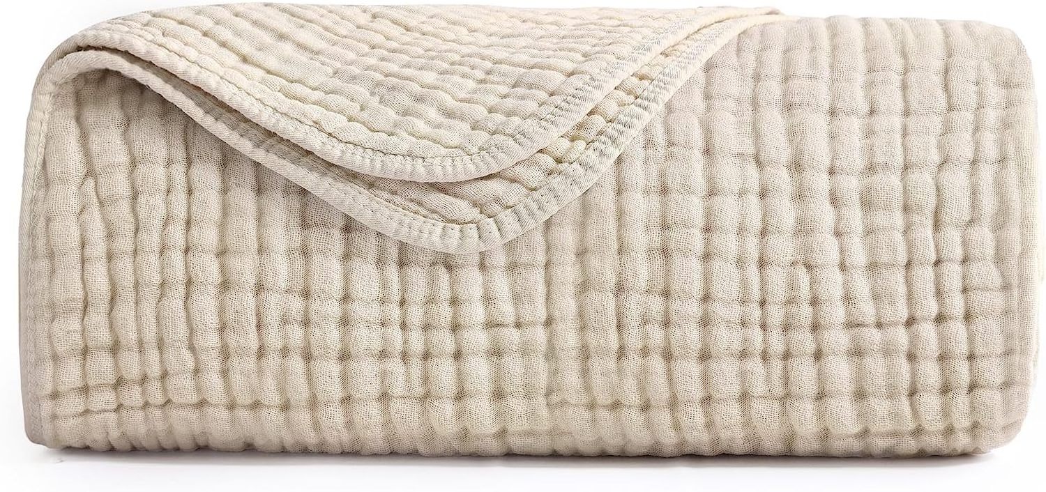 Muslin Blanket 100% Cotton Throw Summer Blanket Large for Bed Couch 6 Layer Gauze Blanket