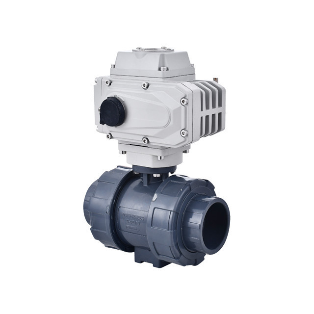 YIRUITE DN50 2 Way 3 Ways Electric Upvc Ball Valve 12V DC PVC Double Union Ball Valve Motorized Ball Valve