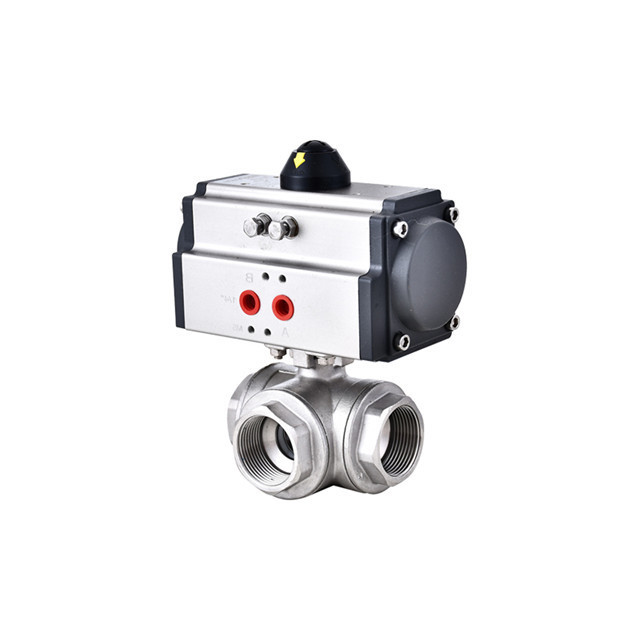 YIRUITE Air Actuated Valve Pneumatically Control 1/2 Inch Three Way Female Threaded Screw Ball Valve