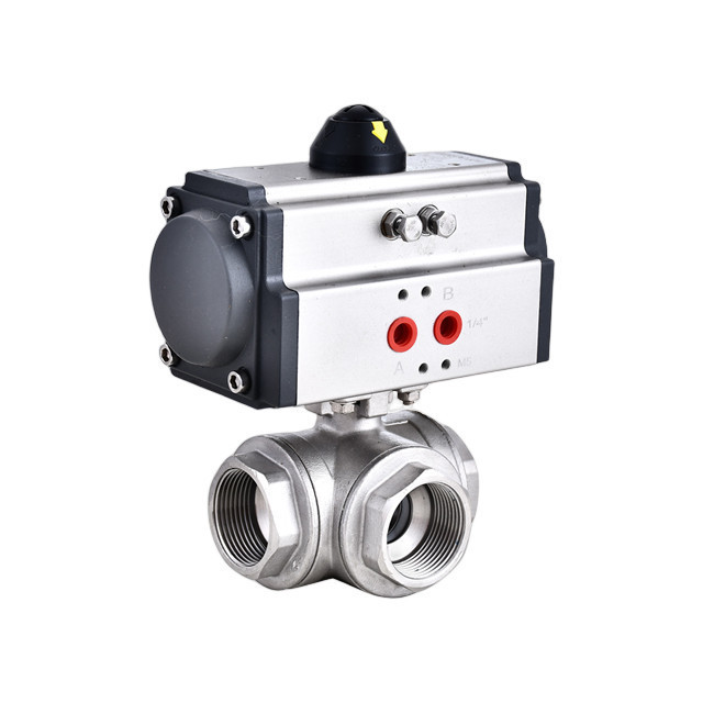 YIRUITE Air Actuated Valve Pneumatically Control 1/2 Inch Three Way Female Threaded Screw Ball Valve