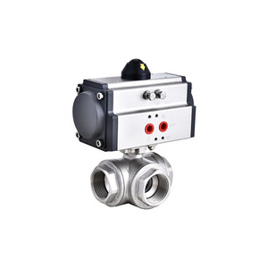 YIRUITE Air Actuated Valve Pneumatically Control 1/2 Inch Three Way Female Threaded Screw Ball Valve