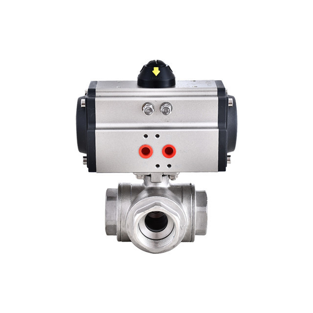 YIRUITE Air Actuated Valve Pneumatically Control 1/2 Inch Three Way Female Threaded Screw Ball Valve