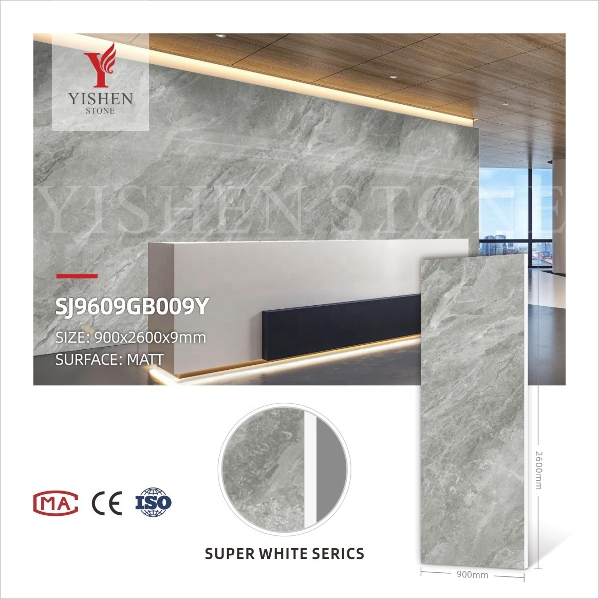 Sintered Stone 900*2600 Wall Panels Non-slip Matt Table Top Large Format Ceramic Porcelain Grey Thin Sintered Stone Tile