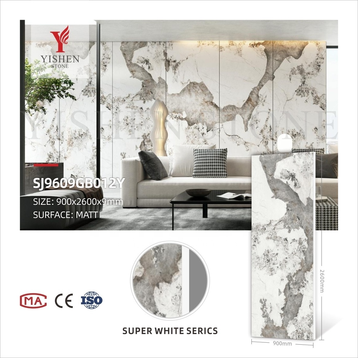 Sintered Stone 900*2600 Wall Panels Non-slip Matt Table Top Large Format Ceramic Porcelain Grey Thin Sintered Stone Tile