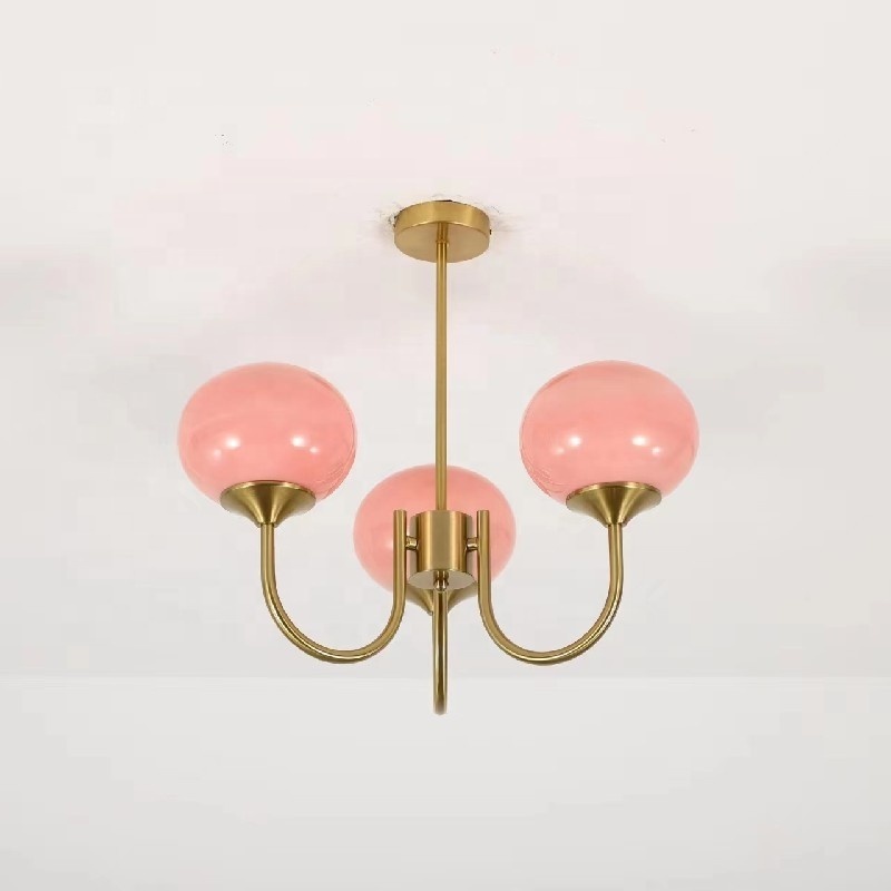 Nordic American Pink White Glass Luxury Brass Chandelier For Baby Bedroom