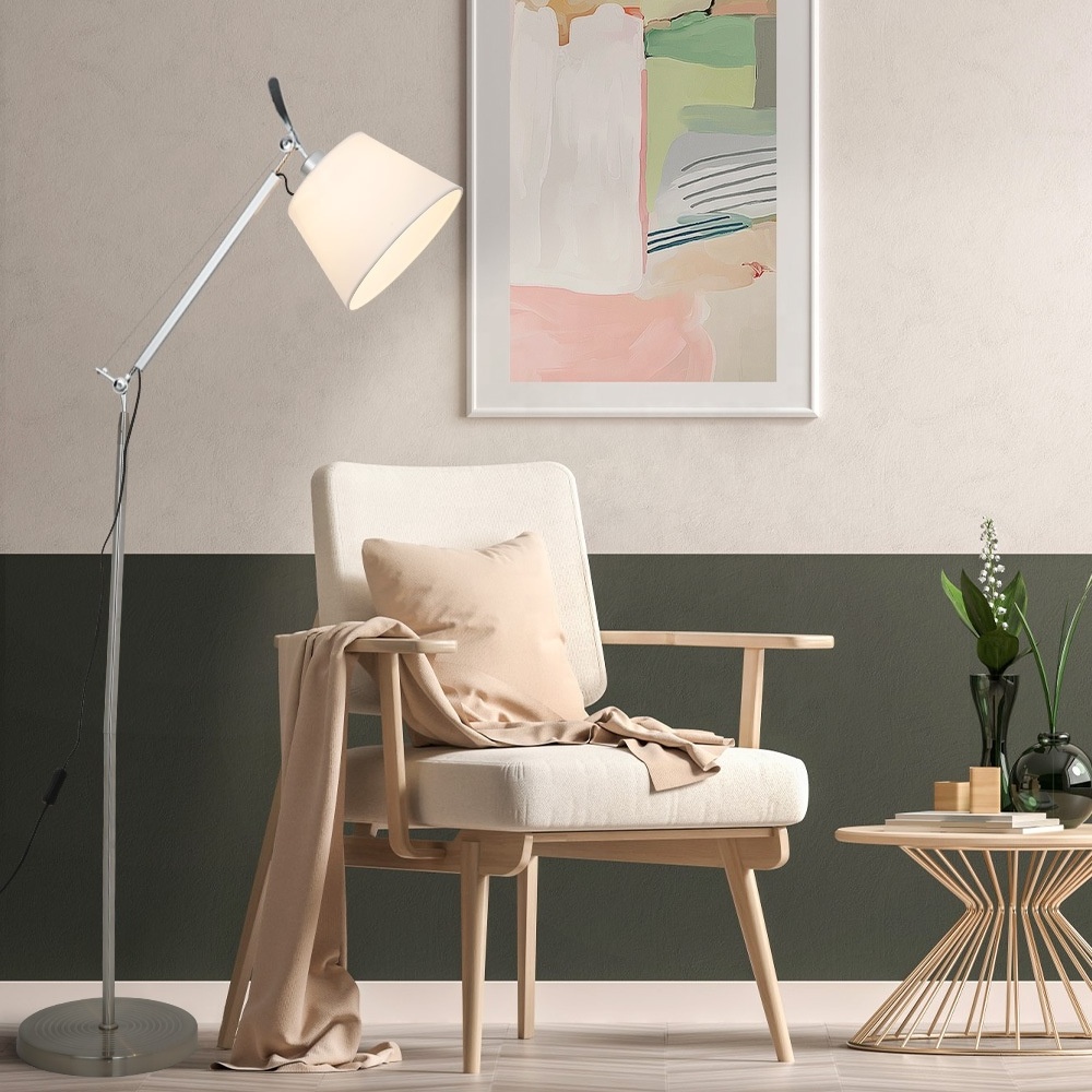 Modern Adjustable Swing Long Arm Fabric Shade Fishing Floor Lamp For Living Room