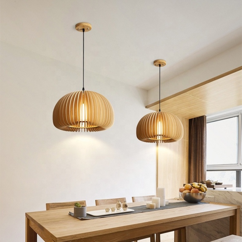 Modern Japanese Bamboo Wood Lampshade Hanging Lamp For Kitchen