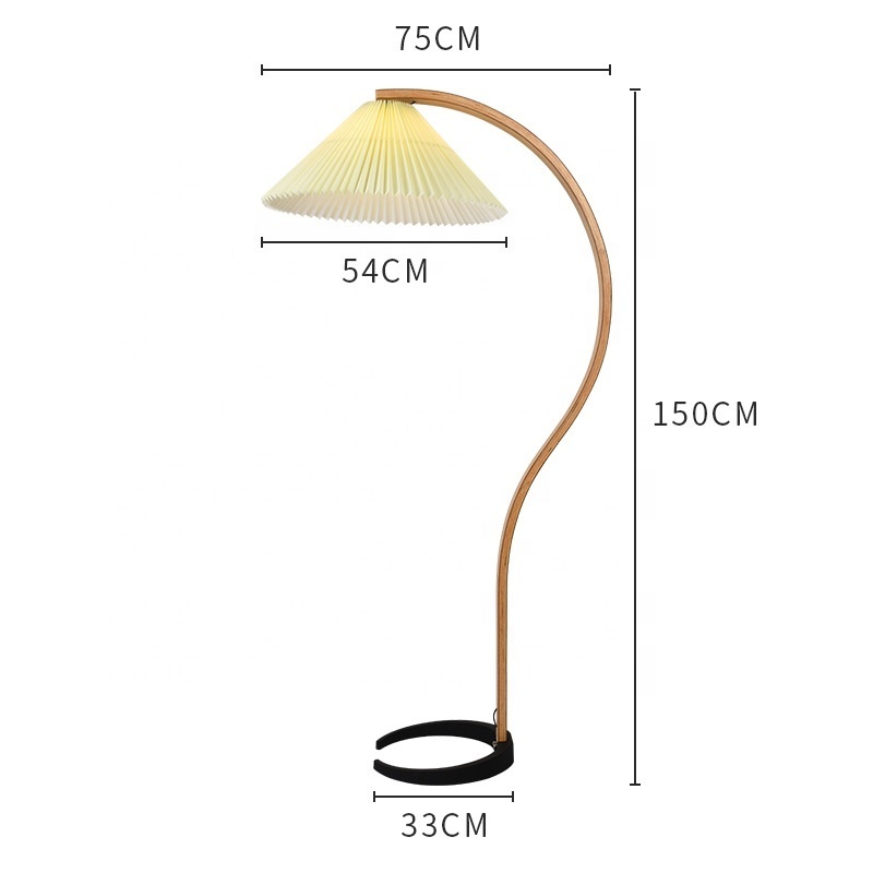 Umbrella Shape American Classic Retro Wood Pleated Corner Floor Lamp With Lampshade For Home Decoration