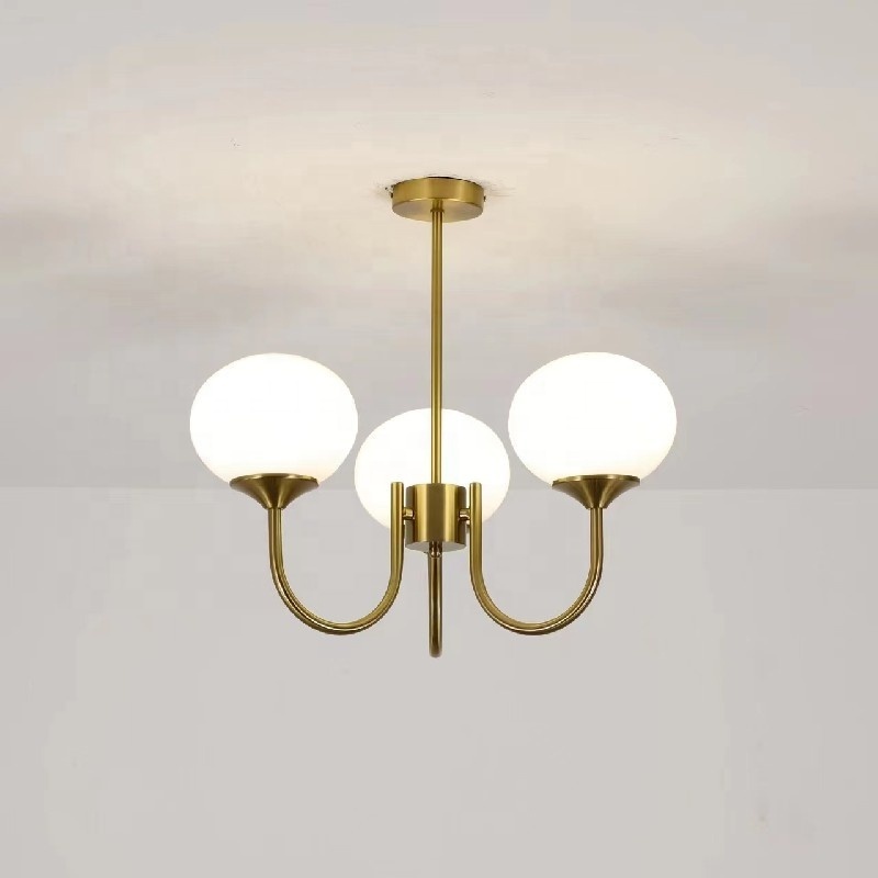 Nordic American Pink White Glass Luxury Brass Chandelier For Baby Bedroom