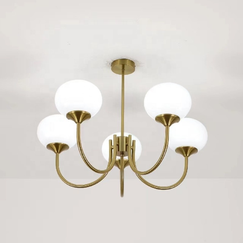 Nordic American Pink White Glass Luxury Brass Chandelier For Baby Bedroom