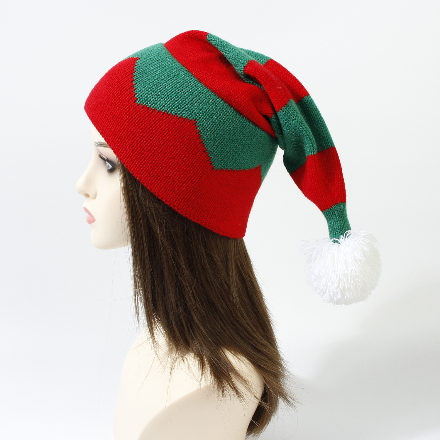 Wholesale Decoration Christmas Hat Winter Knitted Jacquard Hat Merry Christmas Gifts Lovely Red Beanie with Pom for Adult Kids