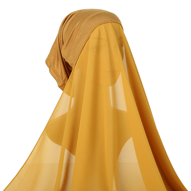 Instant Hijabs With Cap Plain Chiffon Jersey Hijabs For Woman Veil Muslim Islamic Hijab  Scarf For Women's  Headscarf