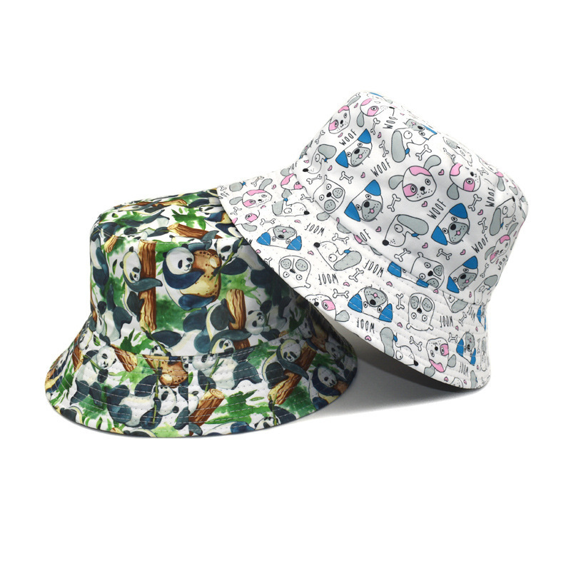 Summer Sun Protection Bucket Hat for Men Women Panama Cap Print Hip Hop Gorros Fishing Fisherman Hat Double Side Wear Fashion