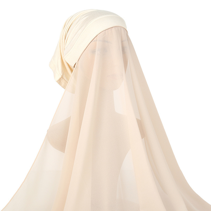 Instant Hijabs With Cap Plain Chiffon Jersey Hijabs For Woman Veil Muslim Islamic Hijab  Scarf For Women's  Headscarf