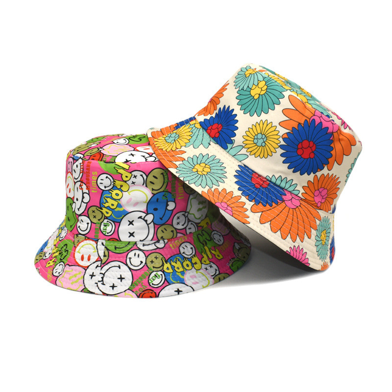 Summer Sun Protection Bucket Hat for Men Women Panama Cap Print Hip Hop Gorros Fishing Fisherman Hat Double Side Wear Fashion