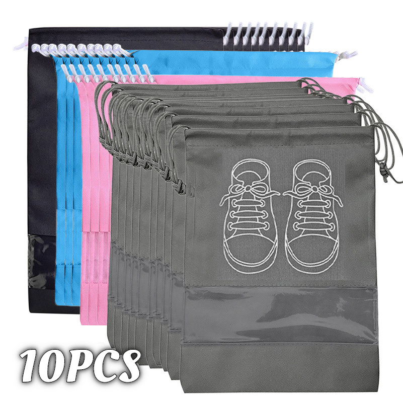 10/5pcs Shoes Storage Organizer Bags Non-woven Travel Portable Closet Bag Waterproof Pocket Clothing Transparent Hanging Bag