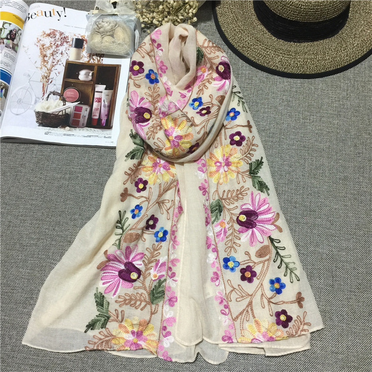 Plain Embroidered Floral Viscose Scarf Shawl From Indian Bandana Print Cotton Scarves and Wraps Foulards Muslim Hijab