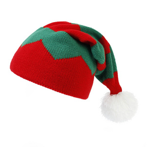 Wholesale Decoration Christmas Hat Winter Knitted Jacquard Hat Merry Christmas Gifts Lovely Red Beanie with Pom for Adult Kids