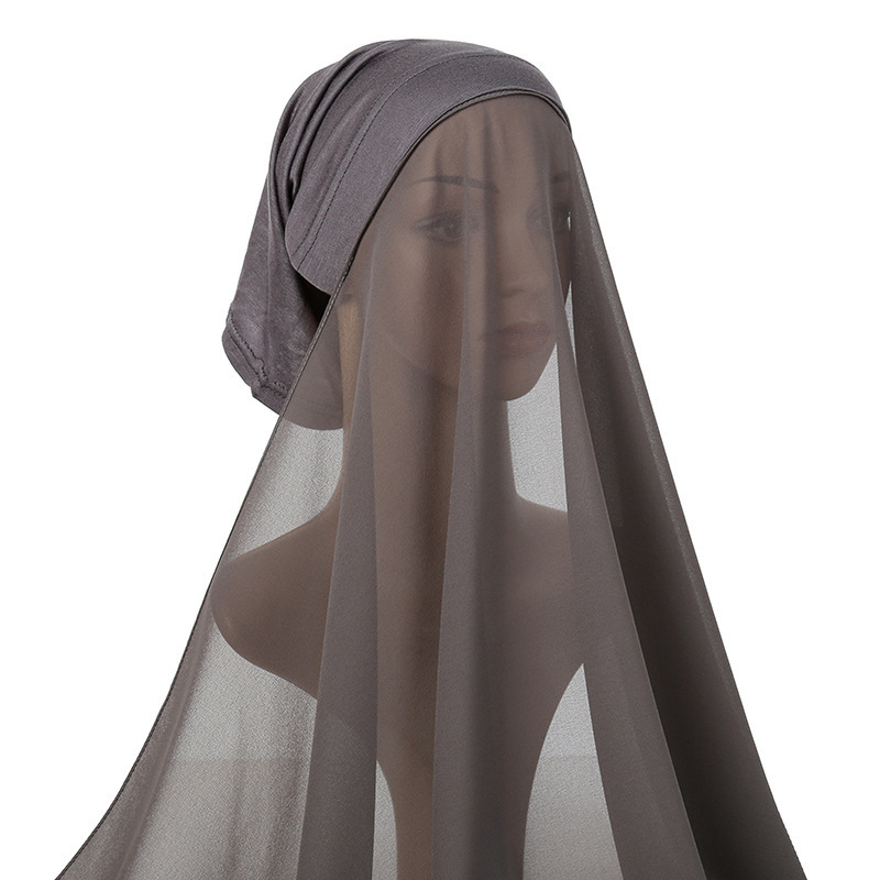 Instant Hijabs With Cap Plain Chiffon Jersey Hijabs For Woman Veil Muslim Islamic Hijab  Scarf For Women's  Headscarf