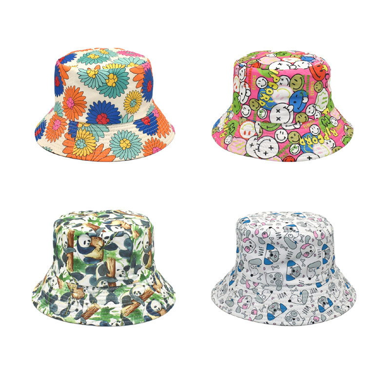 Summer Sun Protection Bucket Hat for Men Women Panama Cap Print Hip Hop Gorros Fishing Fisherman Hat Double Side Wear Fashion