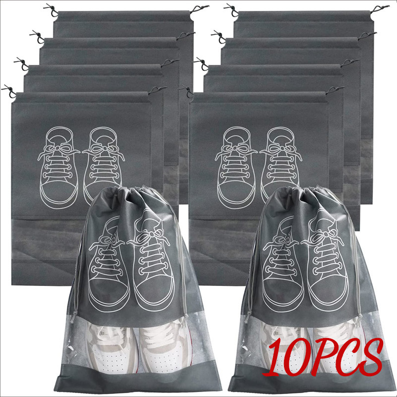 10/5pcs Shoes Storage Organizer Bags Non-woven Travel Portable Closet Bag Waterproof Pocket Clothing Transparent Hanging Bag