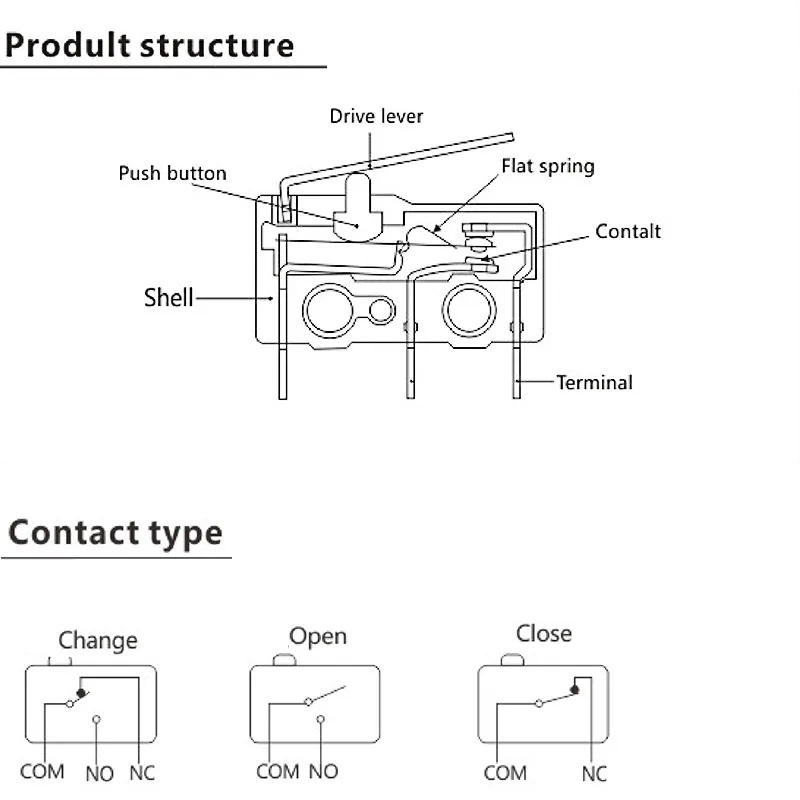Mini Micro Switch NO/NC Micro Switches 3A 5A 10A 250VAC Arc lever Snap Action Long lever type Roller lever type Microswitch