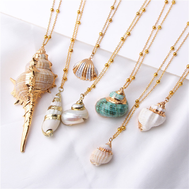 Boho Seashell  Stainless steel bead chain New arrived real natural Shell Necklace Pendant For Women Necklace Jewelry