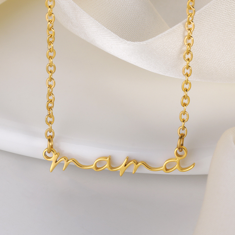 Personalized Custom Cursive MAMA Letter 18K Gold Plated Stainless Steel Initial Necklace