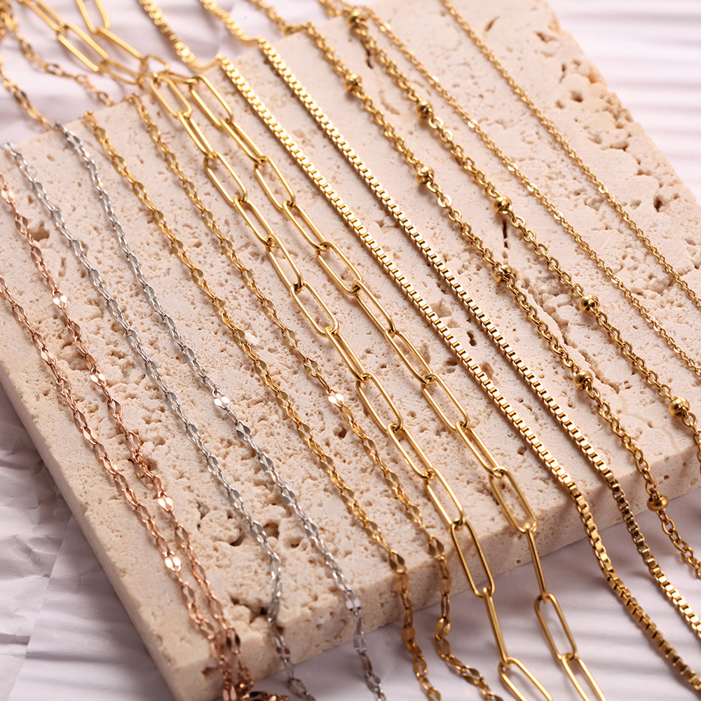 YWLY Wholesale 316L Stainless Steel Necklace Chains 18k Gold Plated Long Thin Box Chain For Necklace Diy Making Fashion jewelry