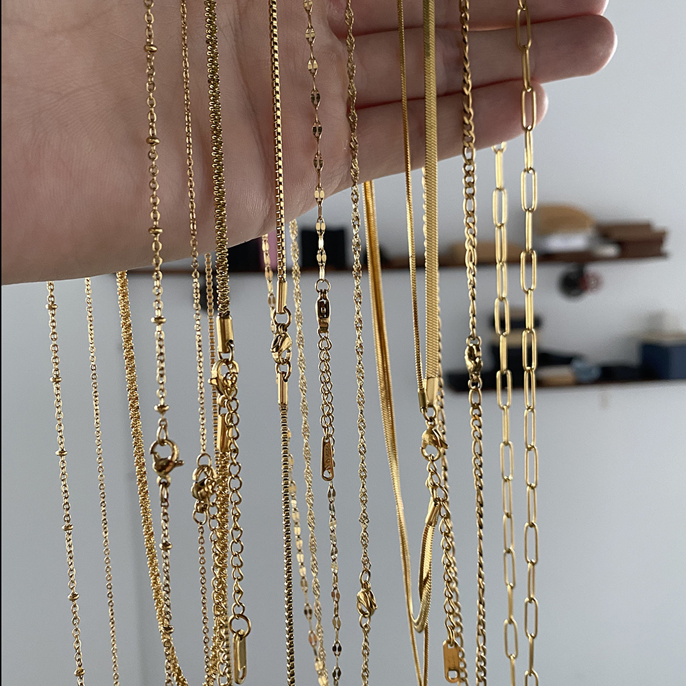 YWLY Wholesale 316L Stainless Steel Necklace Chains 18k Gold Plated Long Thin Box Chain For Necklace Diy Making Fashion jewelry