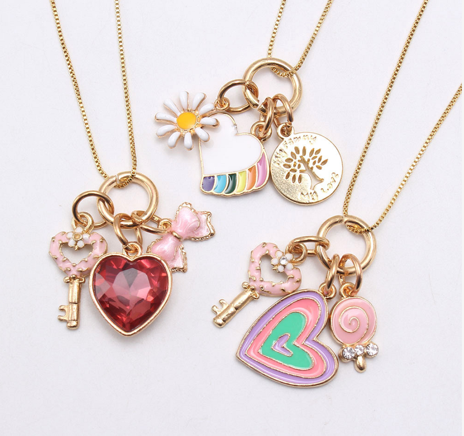 Wholesale kids jewelry heart design little girls pendant necklace 20240516