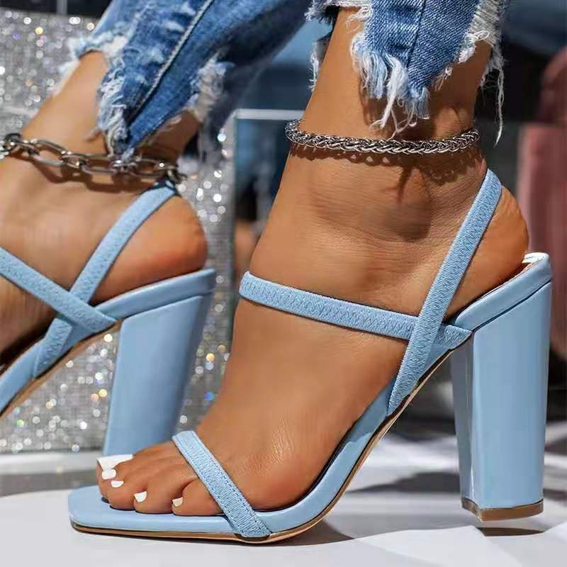 2024 Large size heel shoes New High Heel Shoes Thick Heel Open Toe Women's Sandals Square Headed Slippers Women's Sandals