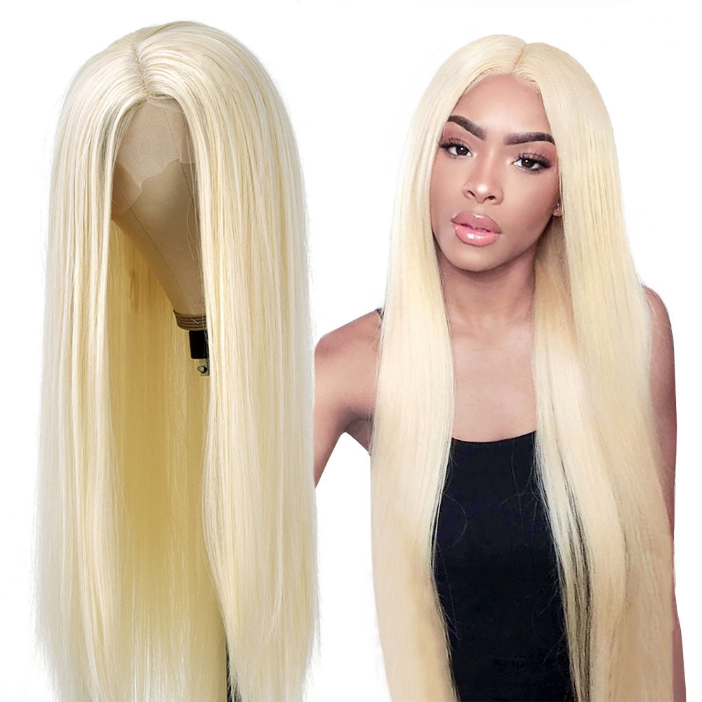 2023 Hot Sale 613 Blonde Straight Hair Wigs Premium Synthetic Wigs With Rose Breathable Hair Net 26 Inch For Women Girls