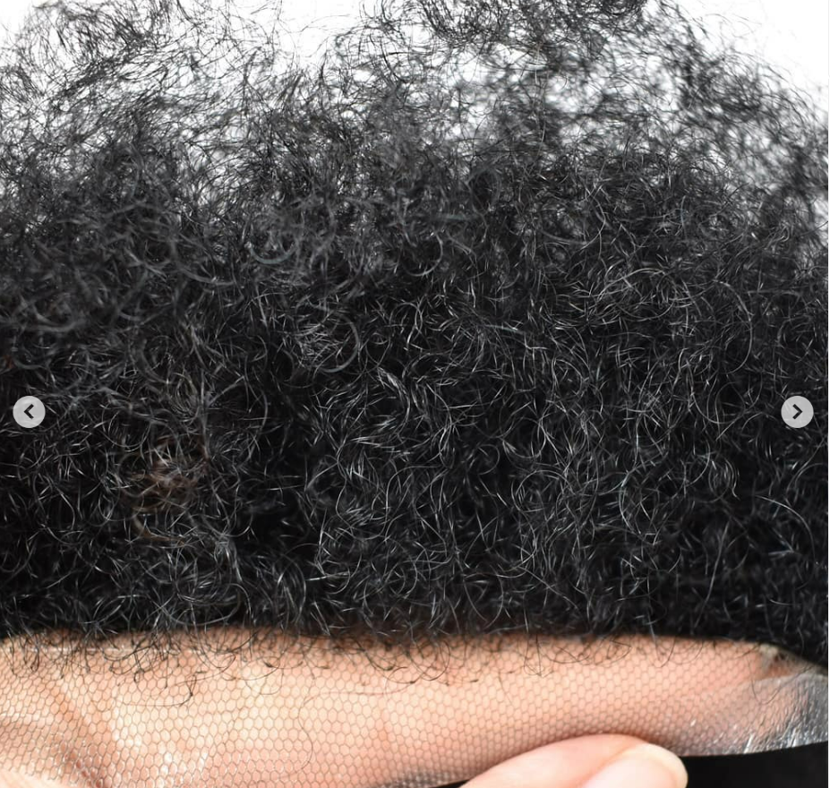 In Stock 4mm Afro Kinky Wave Curl Toupee 8*10  Remy Hair Mono Base Breathable Lace Pu Base Natrual Hairline Hair Patch For Men