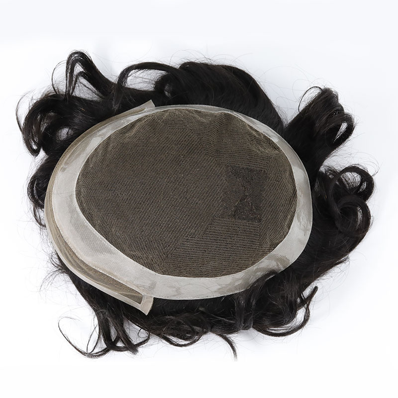 Wholesale  Swiss Lace Toupee With Knotted PU Skin Nature Looking Hollywood 100% Human Hair Wig For Men