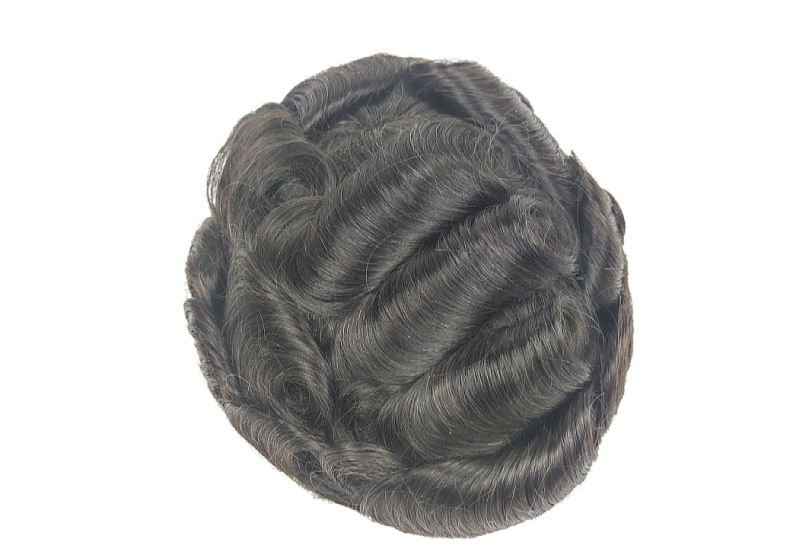 Wholesale  Swiss Lace Toupee With Knotted PU Skin Nature Looking Hollywood 100% Human Hair Wig For Men