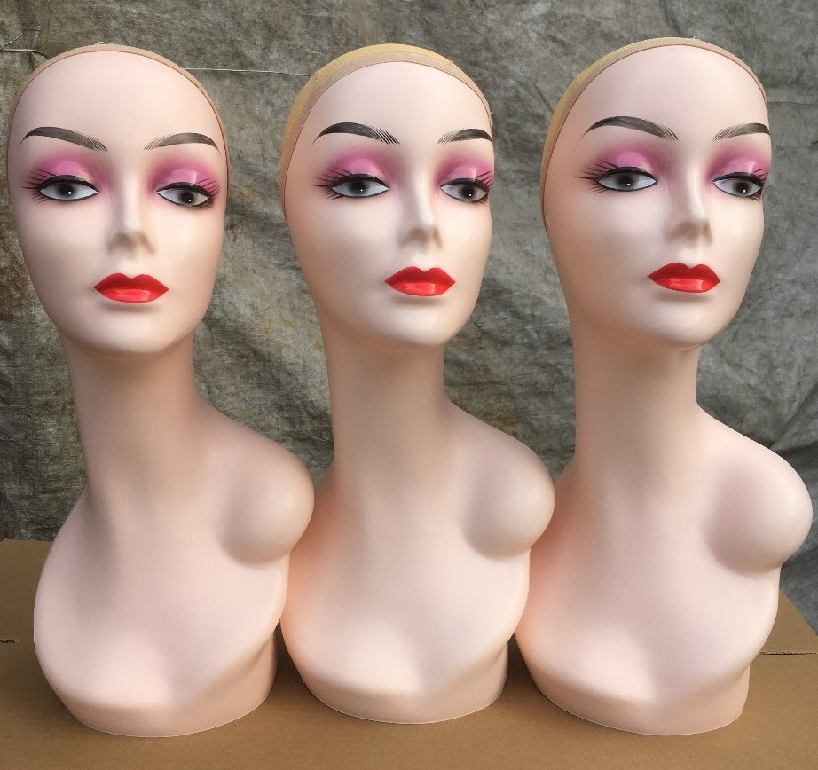 Wholesale Customize Female Model Head Wigs Makeup Wig Plastic Mannequin With Shoulder Wig Display Mannequin Head