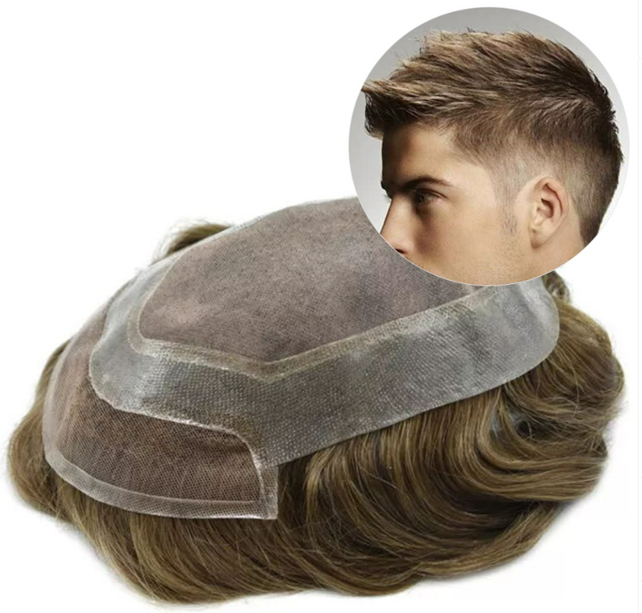 Wholesale  Swiss Lace Toupee With Knotted PU Skin Nature Looking Hollywood 100% Human Hair Wig For Men