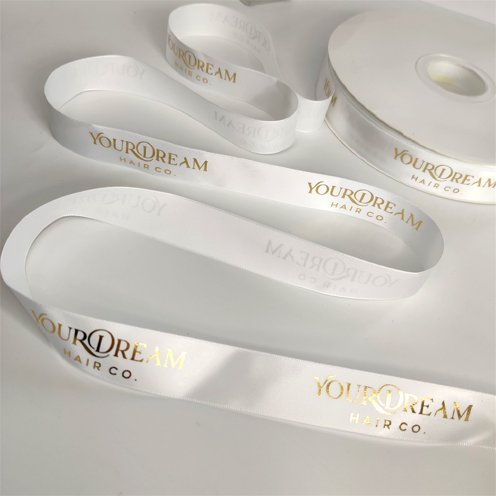 Luxury Custom Ribbon With Logo Printed For Gift Wrap Polyester Gold Foil Hair Ribbons Grosgrain Satin Ribbon Roll