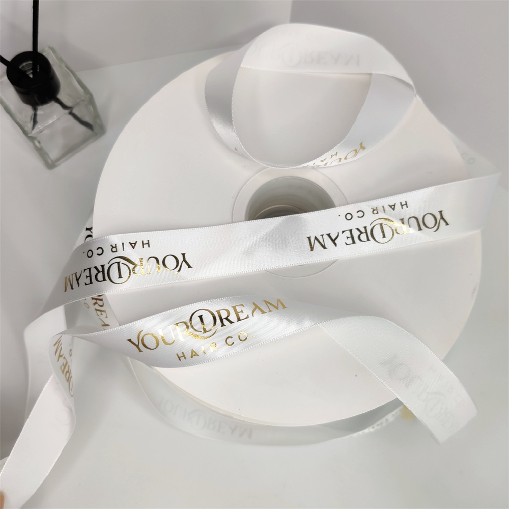 Luxury Custom Ribbon With Logo Printed For Gift Wrap Polyester Gold Foil Hair Ribbons Grosgrain Satin Ribbon Roll