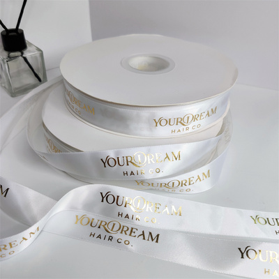 Luxury Custom Ribbon With Logo Printed For Gift Wrap Polyester Gold Foil Hair Ribbons Grosgrain Satin Ribbon Roll