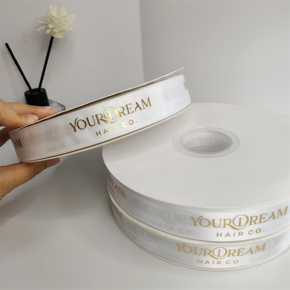 Luxury Custom Ribbon With Logo Printed For Gift Wrap Polyester Gold Foil Hair Ribbons Grosgrain Satin Ribbon Roll