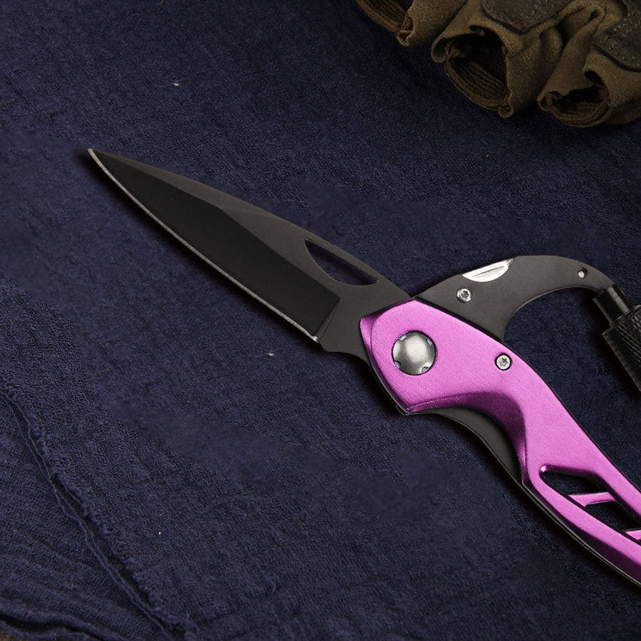 Survival Camping Carabiner Folding Pocket Knife pink