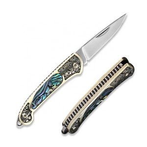 Knife pocket and abalone shell bottom bone with teeth folding knife