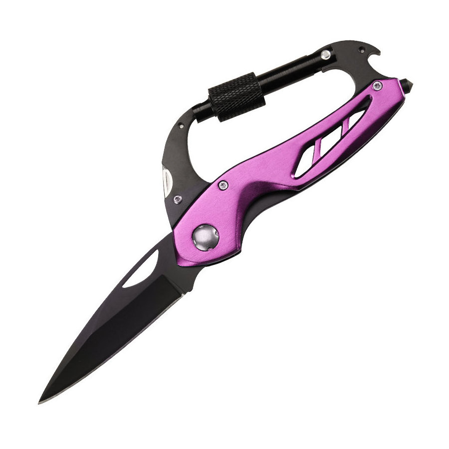 Survival Camping Carabiner Folding Pocket Knife pink