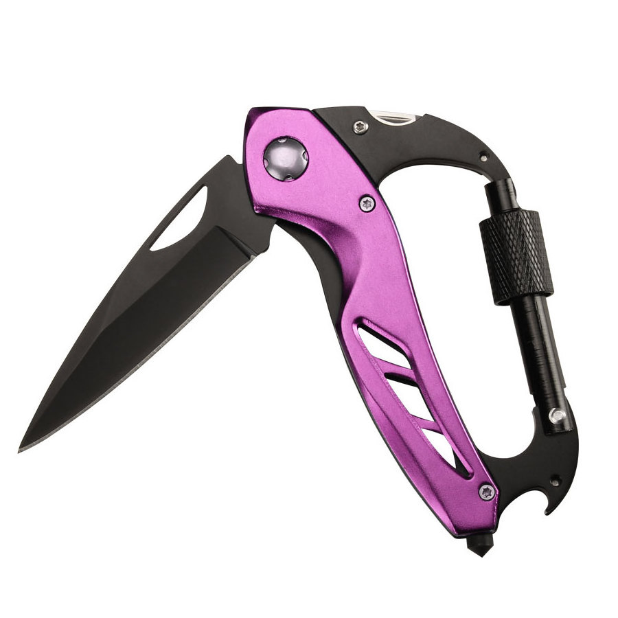 Survival Camping Carabiner Folding Pocket Knife pink