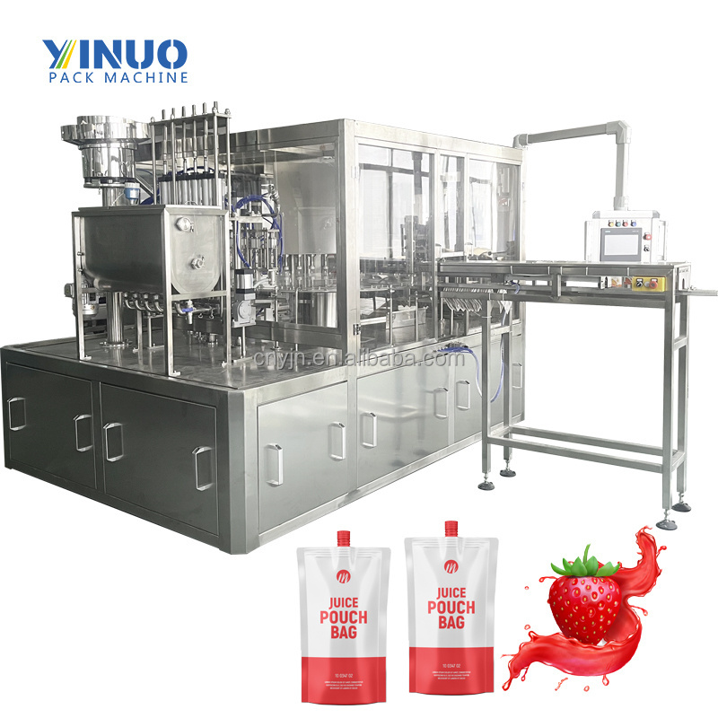 Automatic High Speed Spout Pouch Pure Water Liquid Sauce Paste Suction Nozzle Bag Filling Doypack Filling Capping Machine