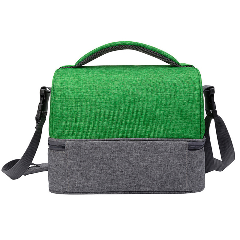 Durable 600D Polyester Fitness Food Grade PEVA Liner 2 Dual Compartments Cool Bag Double Decker Insulated Lunch Bag