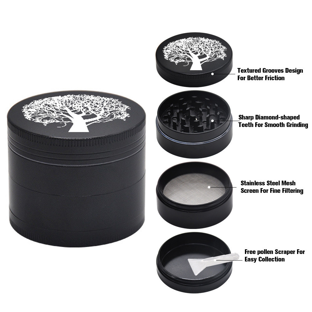 Tobacco Crusher Herb Grinder Wholesale Custom Logo Printing Magnetic Zinc Alloy Manual Stainless Steel Herb Grinder